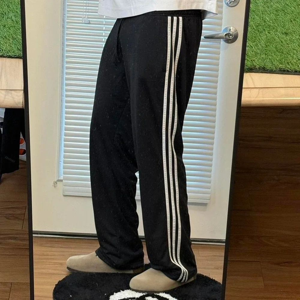 Adidas black sweatpants with white stripes large